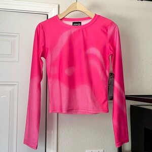 NIIHAI pink‎ print graphic digital long sleeve crew neck knit cropped tee tshirt